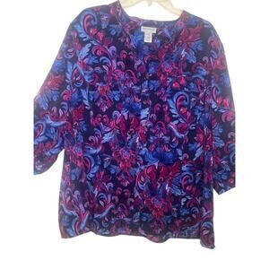 Catherines Blue Purple Paisley Blouse Shirt Top Plus Size 2X 22/24 Tunic Button